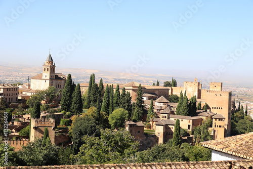 View of the Alcazaba of the Alhambra in the Spanish city Granada, Andalusia, Spain    