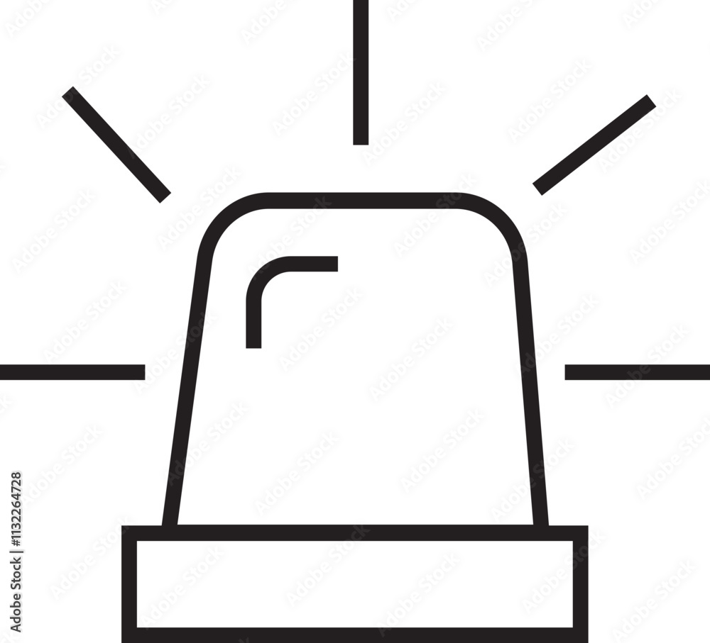 Obraz premium Emergency siren icon in black line style. Alert light bulb vector represent urgency and attention. Ambulance or police emergency siren sign. Alarm lamp symbol isolated on transparent background.