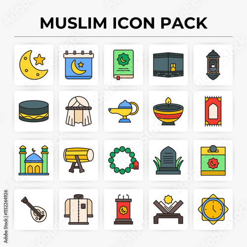 Muslim Flat Color Icon set on White Background