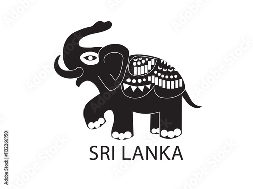 Sri Lankan traditional Elephant black and white , henna pattern, traditional doodle, ornate black and white mehndi vector done by Sri Lankan refugees. Outline hand-drawn vector illustration.
