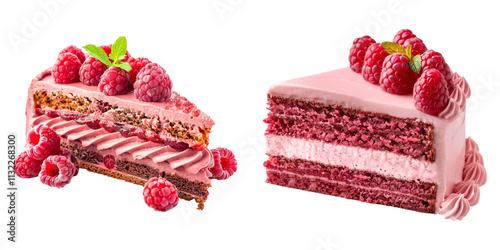 Set of Raspberry Layer Cake Isolated on Transparent Background