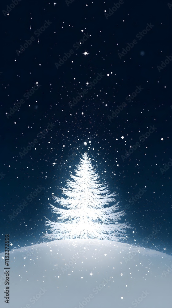 Naklejka premium a single christmas tree on a starry background
