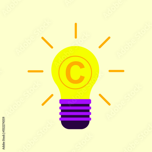 A glowing light bulb with a copyright symbol in the center, symbolizing creativity, intellectual property, and innovative ideas in a modern and minimalist design.