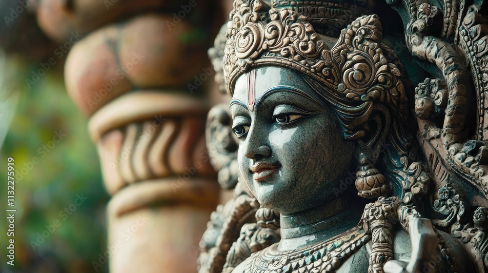 Obraz premium Vishnu is the god of Preservation, the great maintainer who often appears in various incarnations avatara to provide salvation for humanity Some of his best-known avatars who are tremendously pop. AI 