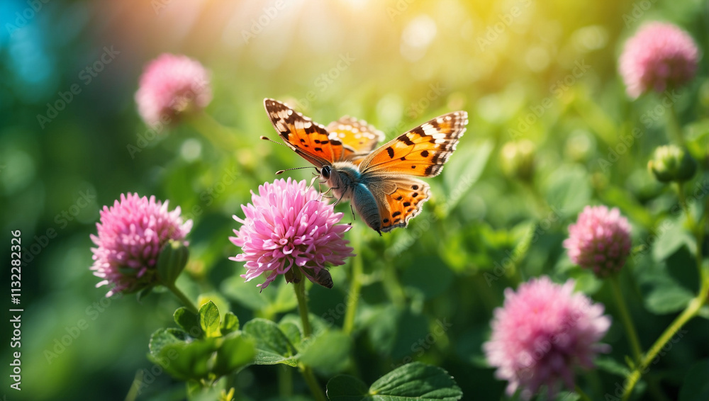 Obraz premium Wild Flowers of Clover and Butterfly