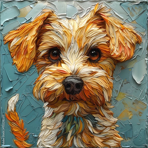 Vibrant canine portrait art studio digital artwork whimsical style close-up pet illustration for dog lovers photo