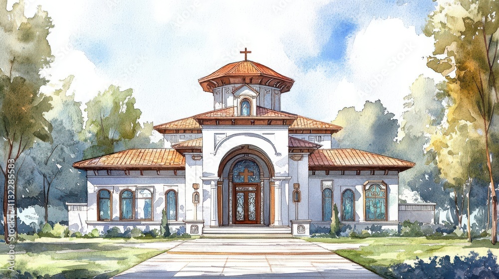 Fototapeta premium Exotic church oriental theme watercolor