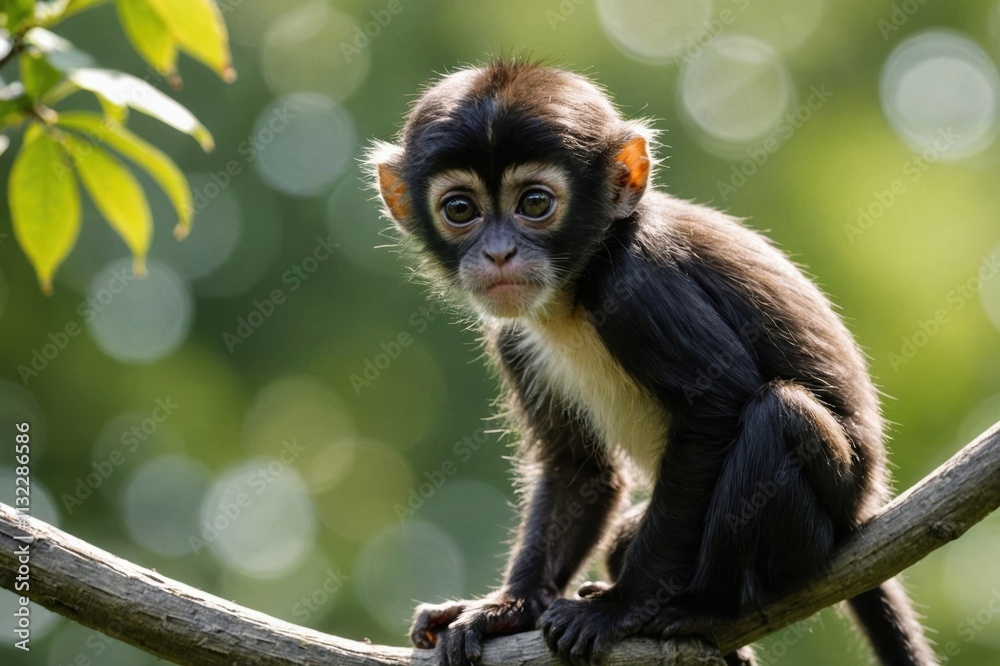 Obraz premium Close view of Spider Monkey cub against natural environment blurred background.