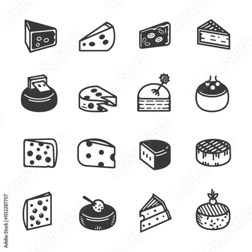 A Collection Of Black And White Cheese Icons