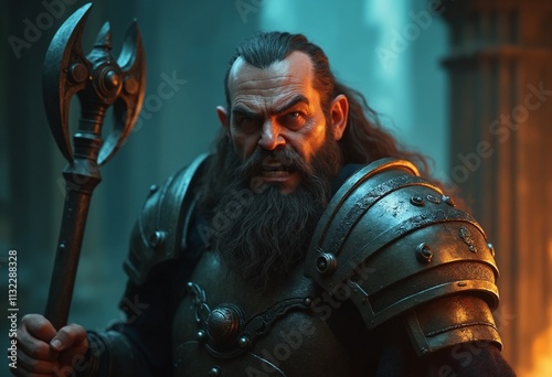 Mystical portrait of a dwarf cleric photo