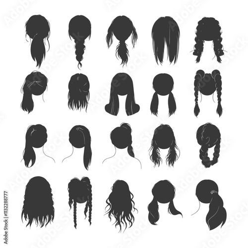 A Collection Of 20 Black And White Female Hairstyle Silhouettes