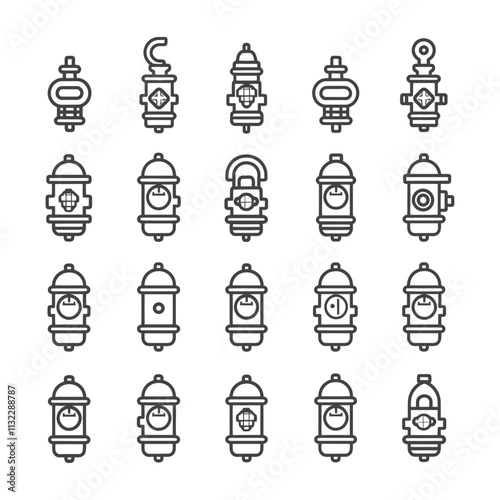A Collection Of 20 Black And White Fire Hydrant Line Art Illustrations
