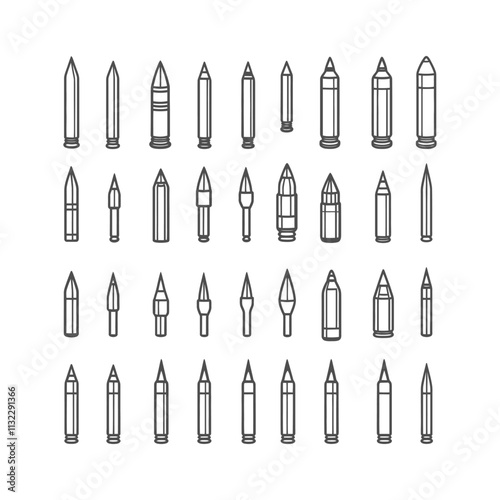 A Collection Of 40 Different Types Of Bullet Cartridge Illustrations