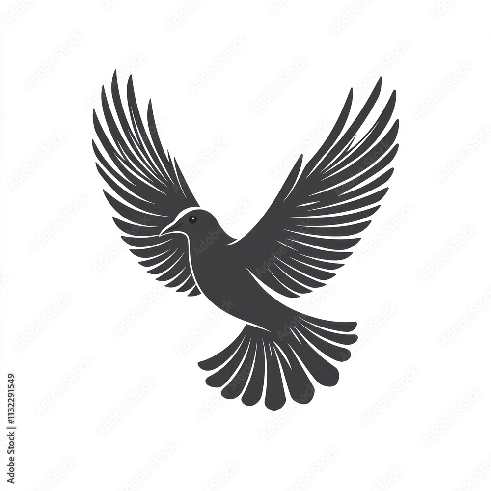 Obraz premium Silhouette of a dove in flight, wings spread wide.