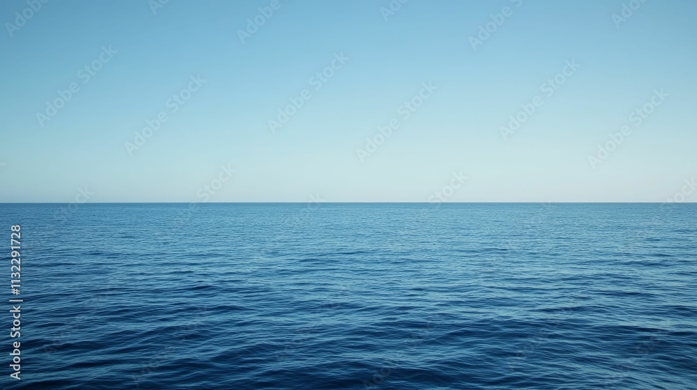 Obraz premium Ocean surface, clear sky, calm waters.