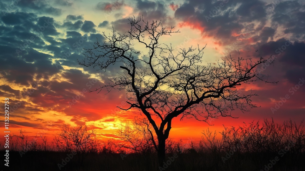 Naklejka premium sunset landscape, golden horizon, tranquil scenery