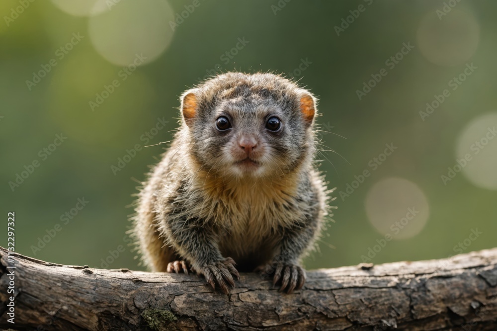 Obraz premium Close view of Pygmy Marmoset cub against natural environment blurred background.