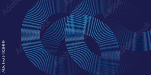 Abstract blue background with blue glowing diagonal geometric lines. Modern shiny blue rounded rectangle lines pattern.