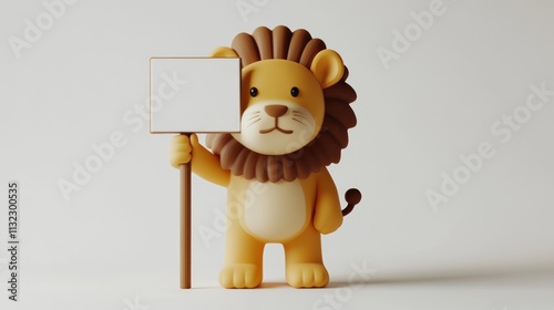 Cute cartoon lion holding blank sign. photo