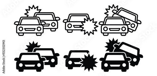 car crash icon symbol sign vector design simple outline black fill illustration collection isolated