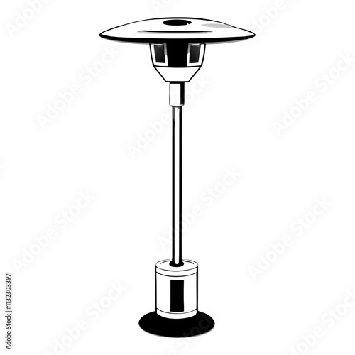 Modern patio heater line drawing for outdoor gatherings in cool weather