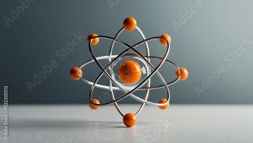 An atomic model illustration depicting a 3D sphere with orbiting electrons, symbolizing the fundamental structure of matter in chemistry and physics-Generative AI