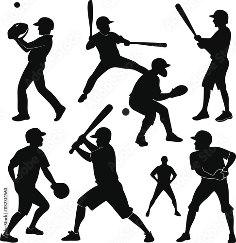 Collection of baseball player silhouettes Print