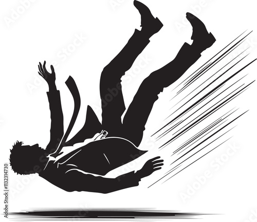 Vector isolated black silhouette man falls