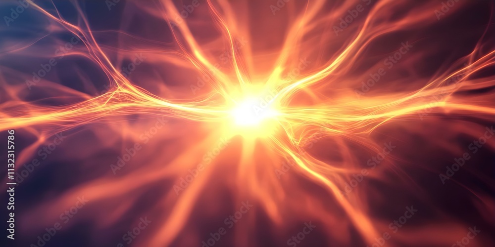 Fototapeta premium A stylized representation of energy or light patterns, featuring vibrant orange and yellow hues on a dark background. Concept Vibrant Energy Patterns, Stylized Light Representation