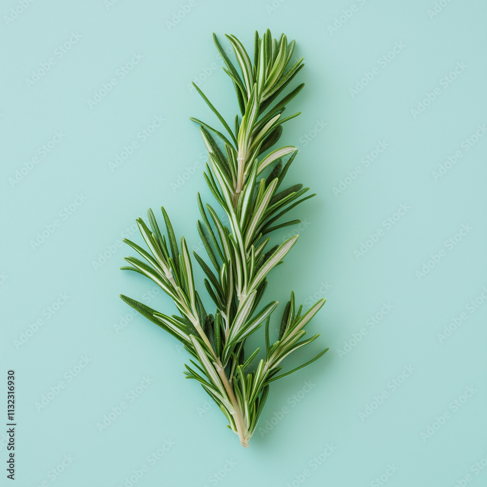 Fototapeta premium rosemary on a pastel green solid background