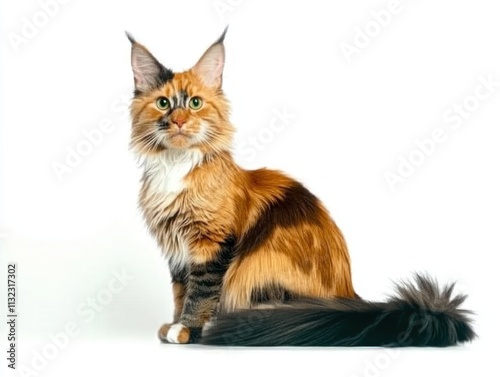 Majestic Maine Coon Cat on White Background photo