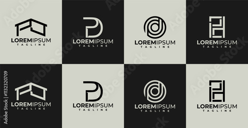 Set of abstract letter P D PD logo design