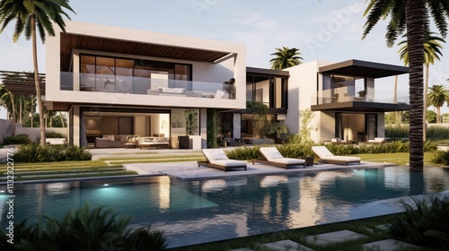 Wallpaper Mural Modern Tropical House with Infinity Pool and Palm Trees Torontodigital.ca