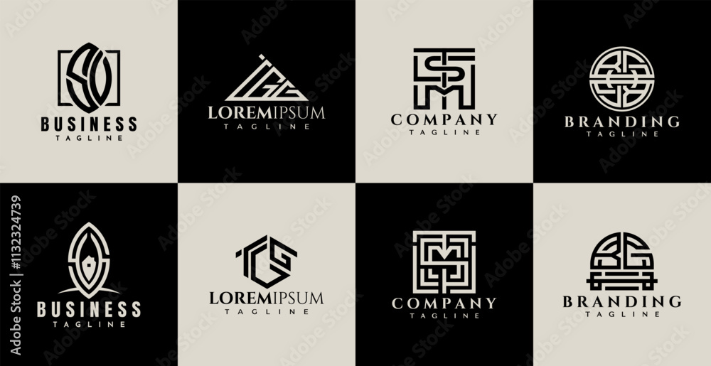 Elegant abstract letter SV TGG TSM BGH logo set
