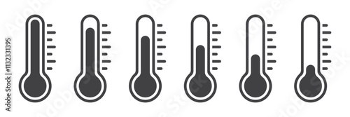 Thermometer icon set in flat style. Climate control vector illustration on isolated background. Weather change sign business concept.