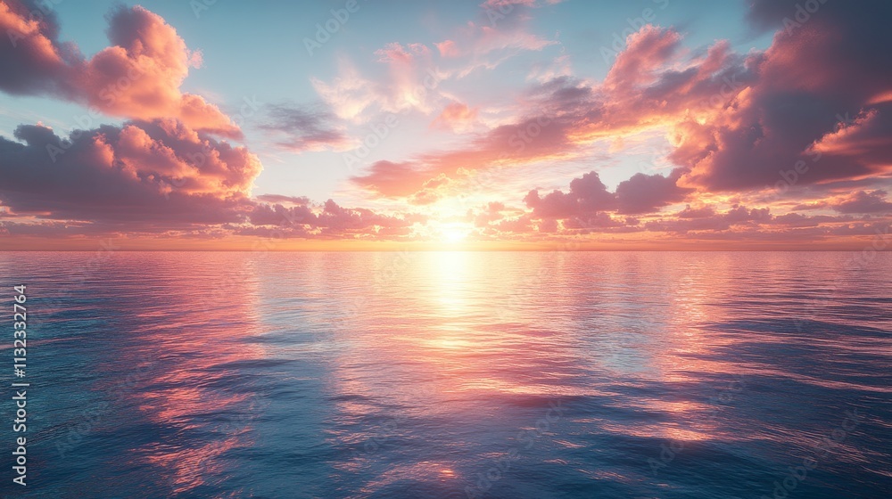 Fototapeta premium Captivating Sunset Over Calm Ocean Waters: A Breathtaking Coastal View
