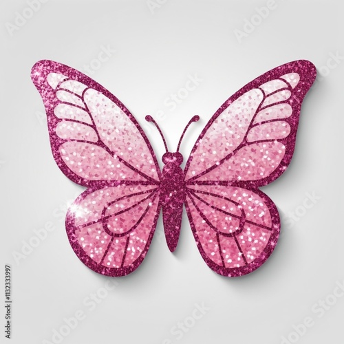 Butterfly icon glitter pink white background.