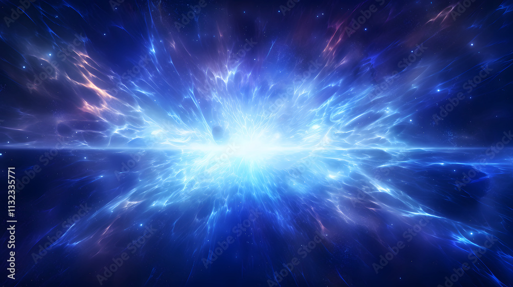 Fototapeta premium Digital blue glowing high energy plasma force field in space poster background