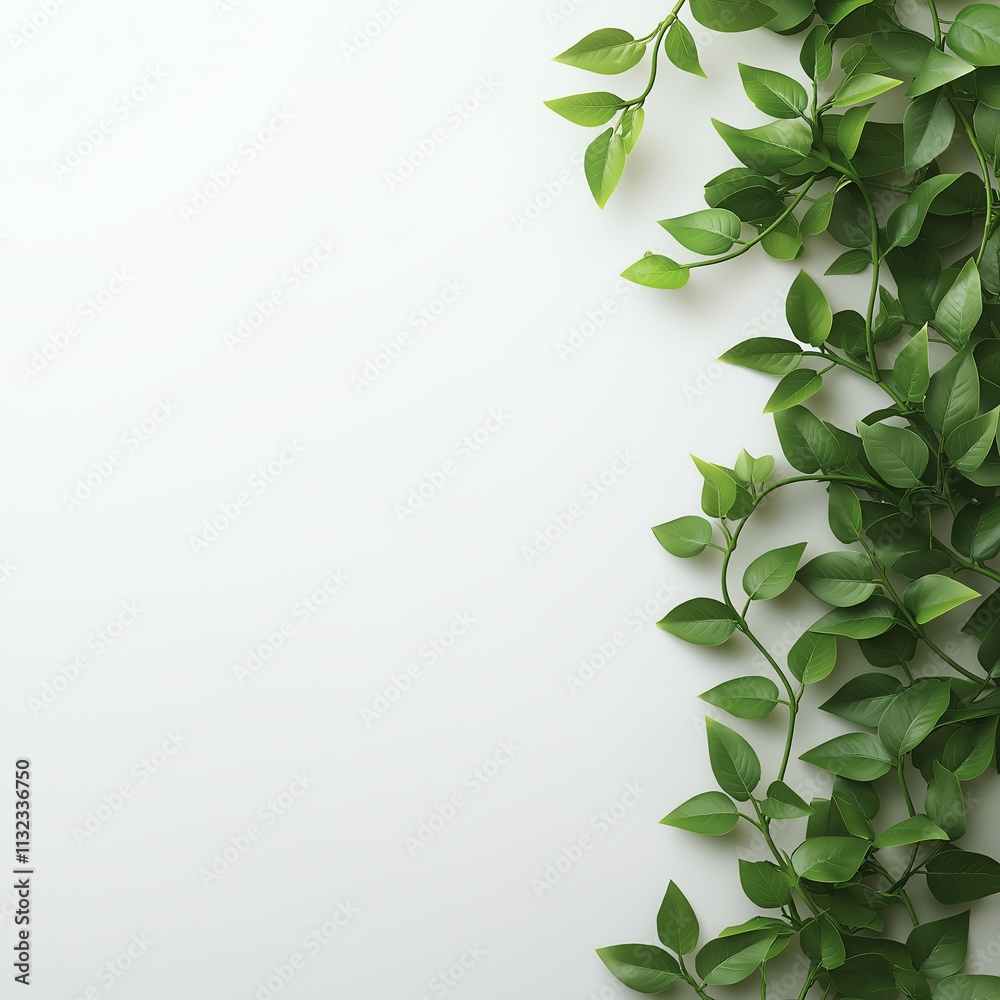 Obraz premium Minimalist green foliage on a white background creates a fresh, natural look