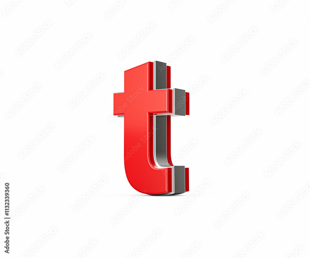 Obraz premium Vibrant Red Small Letter t Gleams With Its Sleek Metallic Design With Sharp Edges 3D Illustration