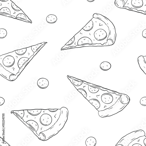 Pizza doodle seamless pattern. Vector background illustration
