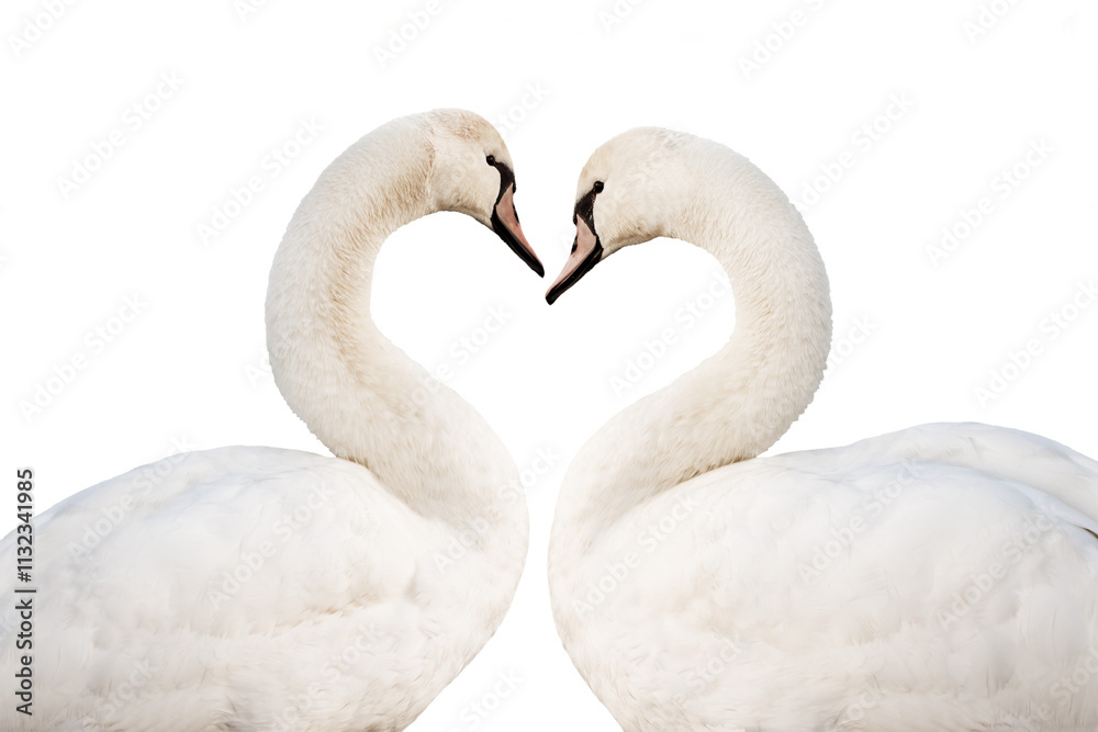 Two swans forming a heart isolated on transparent background, png file, classic love and valentine's day symbol