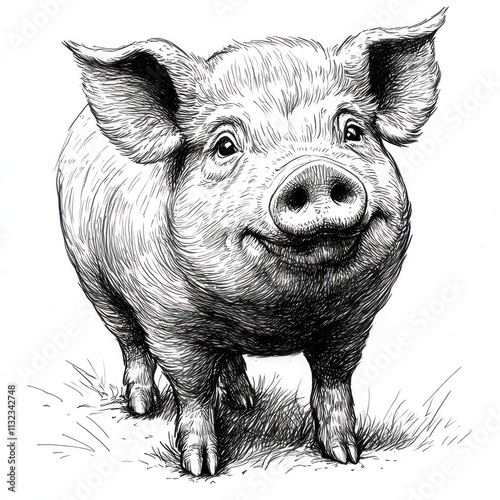 Wallpaper Mural Happy piglet illustration, monochrome sketch. (3) Torontodigital.ca