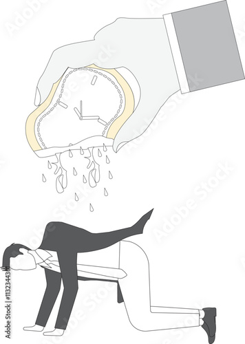 Squeeze out time, time pressure, deadlines, deadlines, procrastination, time management, big hands squeeze the clock to get the drops of time