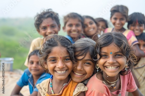 Portrait of a group of smiling Indian kids in Kolkata.