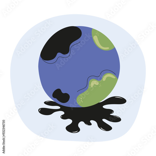 Earth representing environmental issues with oil spill and deforestation effects