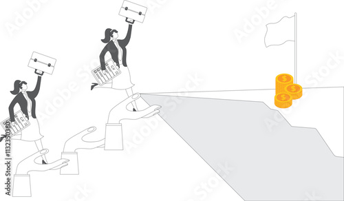 Business or career development support and assistance, business or career guidance or advice, hands combined into upward steps to help business people reach their goals quickly
