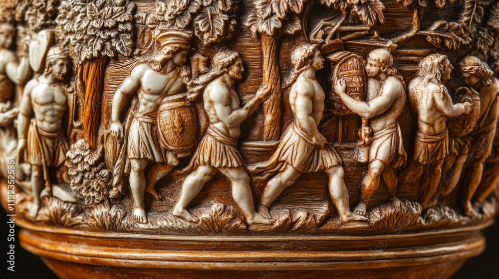 Obraz premium Ornate Carved Bas-Relief Sculpture of Ancient Scene