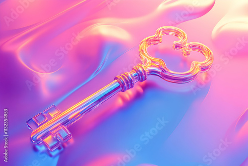 Glass Key on Vibrant Surface, A Symbol of Opportunity,Unlocking Potential and Achieving Dreams with Effort and Determination.