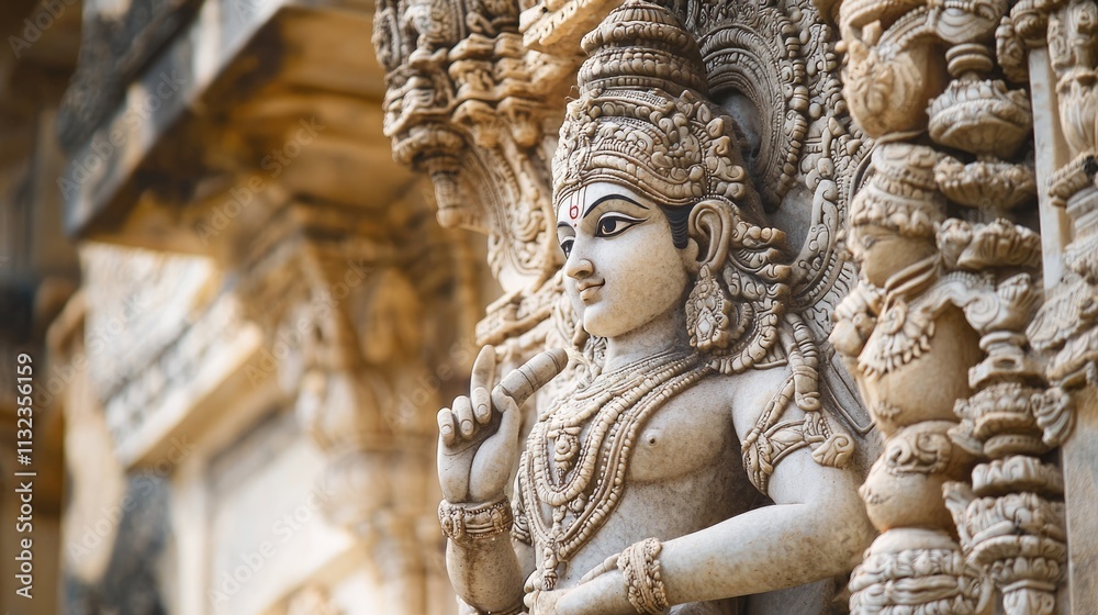 Fototapeta premium Vishnu is the god of Preservation, the great maintainer who often appears in various incarnations avatara to provide salvation for humanity Some of his best-known avatars who are tremendously pop. AI
